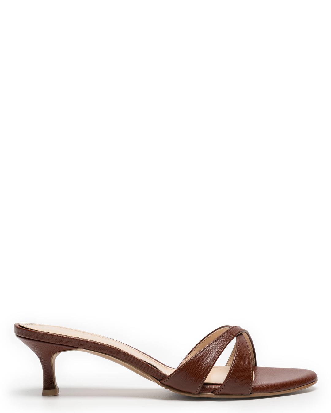 brown lizard leather crisscross straps mules 50mm