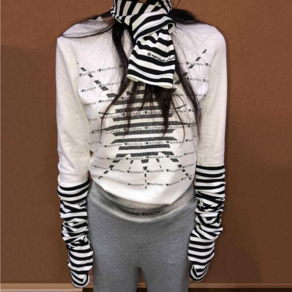 ACHIHARA 암워머 팔토시 y2k 팔토시 스트라이프 2WAY 다용도 스타일