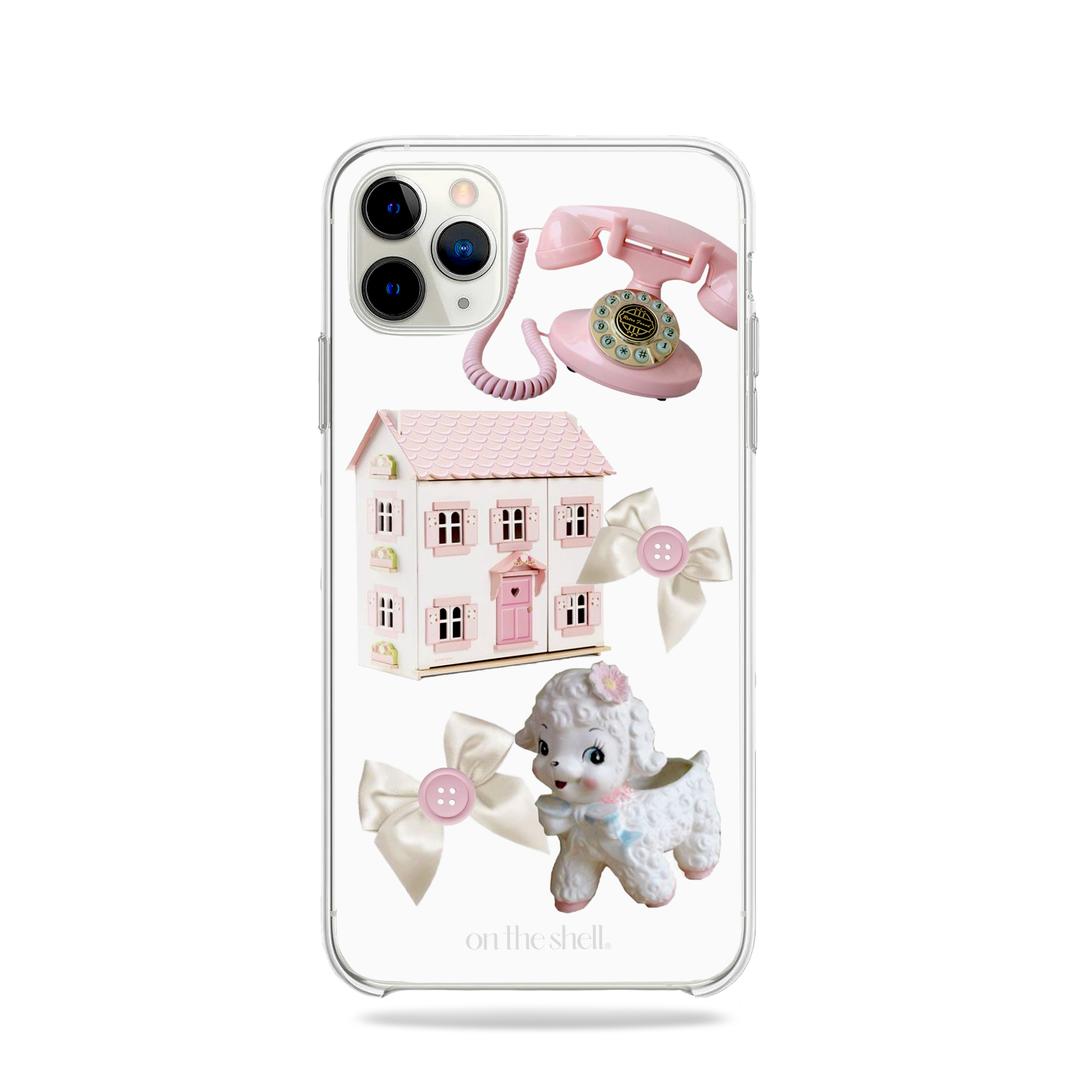 (Jell hard) Vintage pink doll house Iphone case