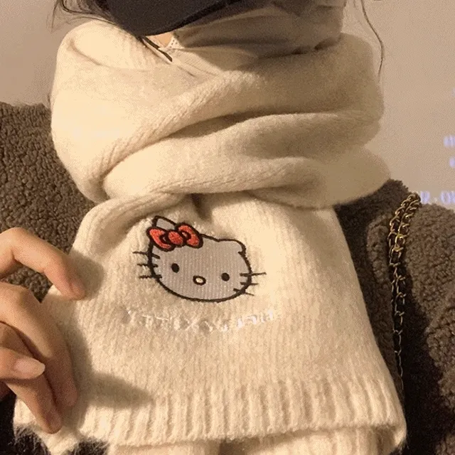 [정품] 헬로 키티 머플러 산리오 목도리 블랭킷 심플 롱 니트 도톰 캐시미어 커플 우정 베이직 무지 빅 겨울 가을 봄 심플 데일리 Y2K 키치 공주 발레 코어 생일 선물 연말 뜨개