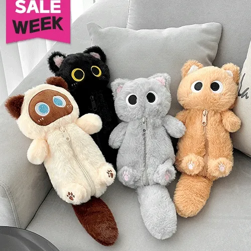 [💝새학기추천💝]부끄럼쟁이 고양이 인형 필통 펜 파우치 귀여운 학용품 동물 학생 펜케이스 인형 대용량 부드러운 가방 키링 필기구 수납 지퍼 발바닥 우정 입학 친구 커플 개강