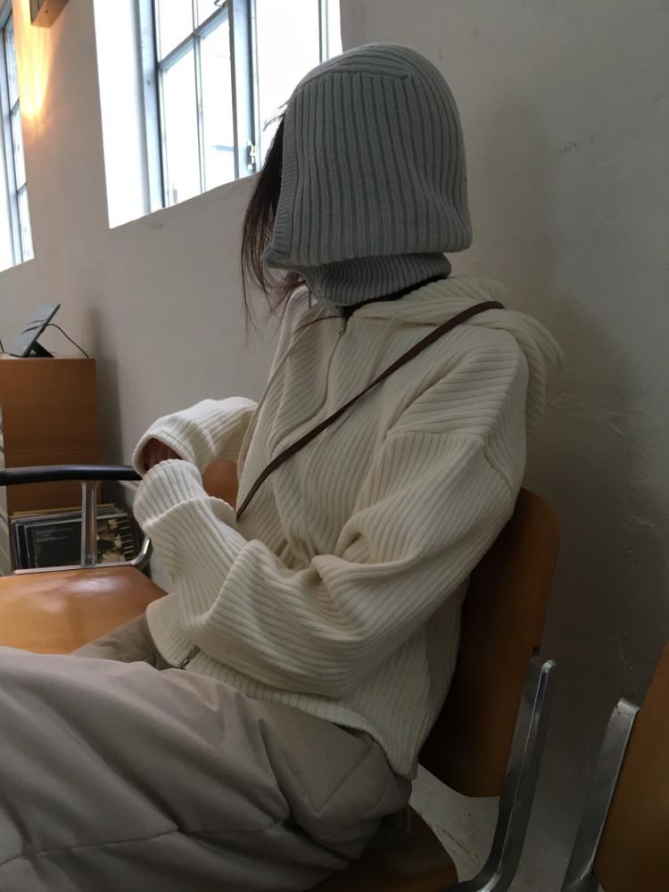 FRIDAYJAZZ 브리드 테스 니트 크롭 후드 집업