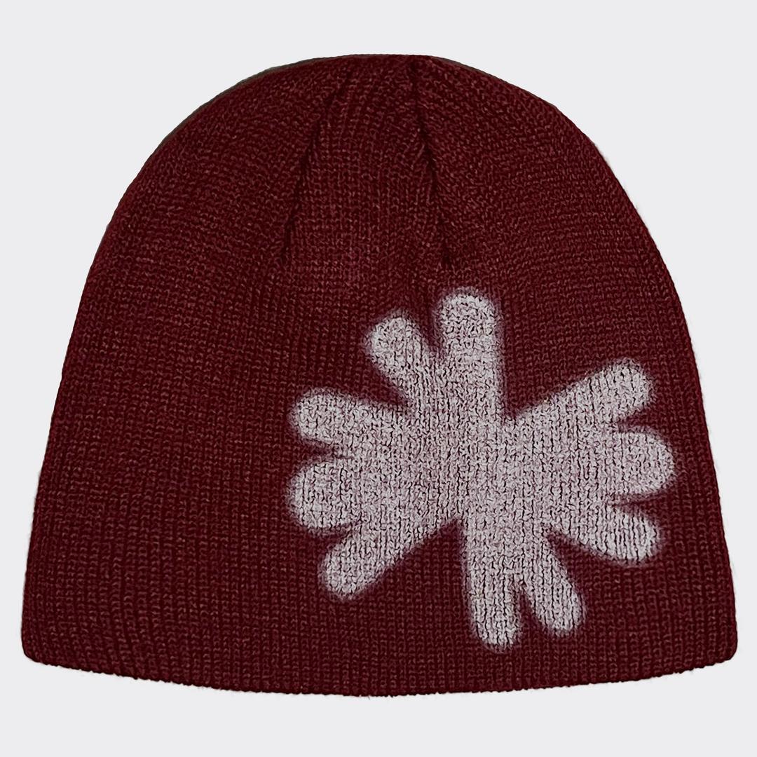 Snow Flake Knit Beanie - Burgundy