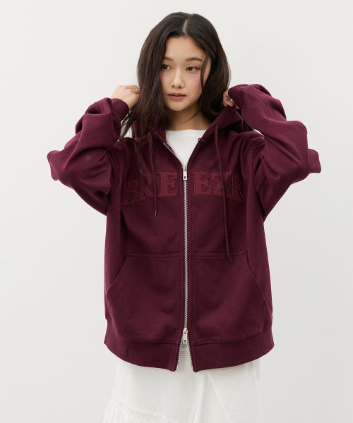 아플리케 패치 후드 집업_WINE