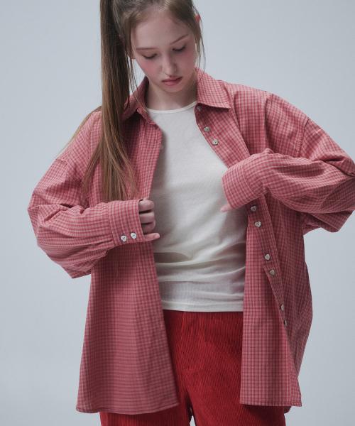 HEART BUTTON CHECK SHIRT, RED