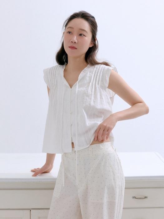 frill pintuck sleeveless blouse - white