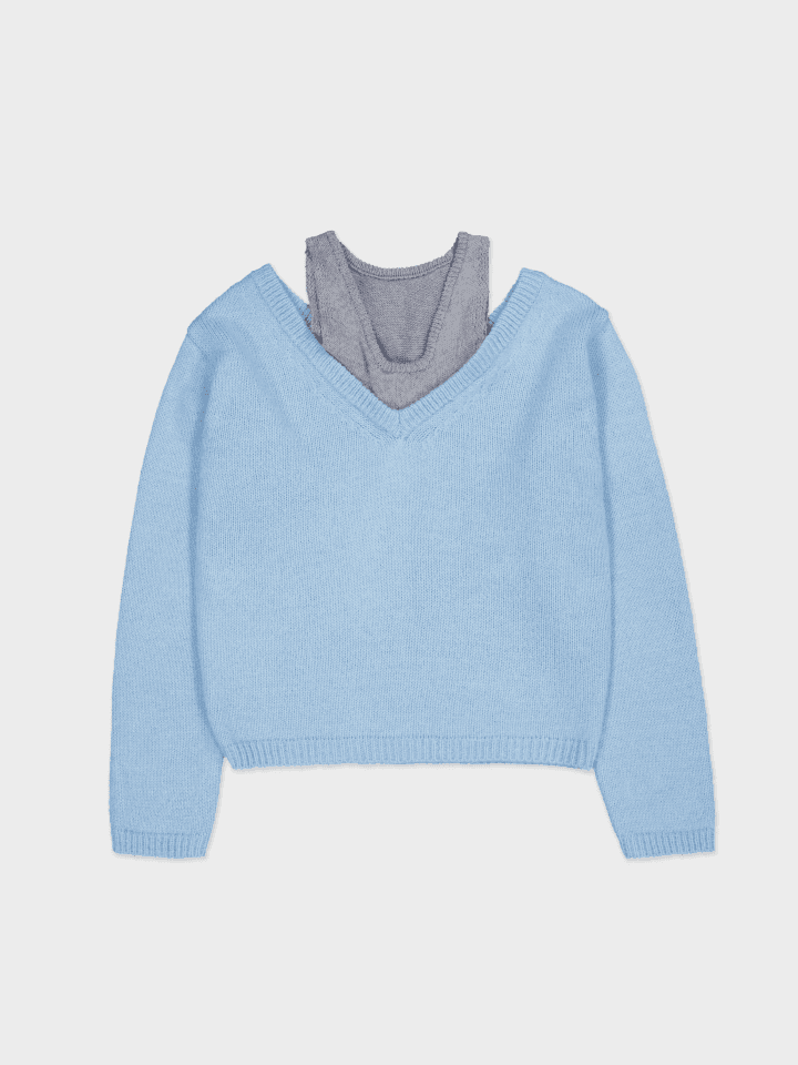 Sophia Deep V-Neck Knit (Sky)
