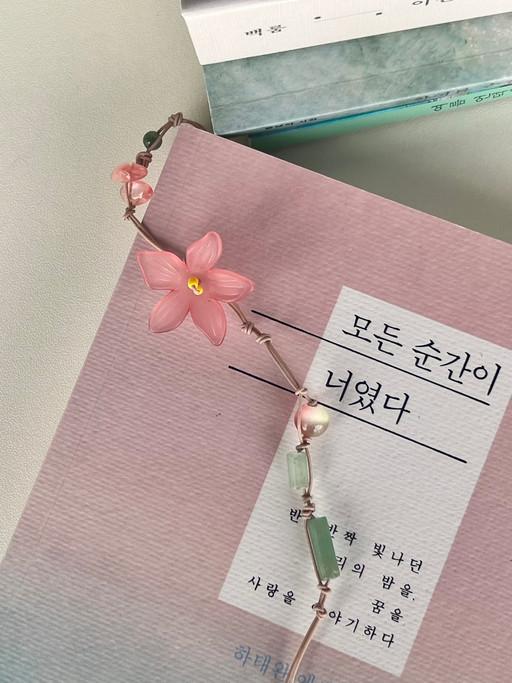 [핑크,블루] 계절 한 방울 나리꽃 원석 끈갈피,책갈피
