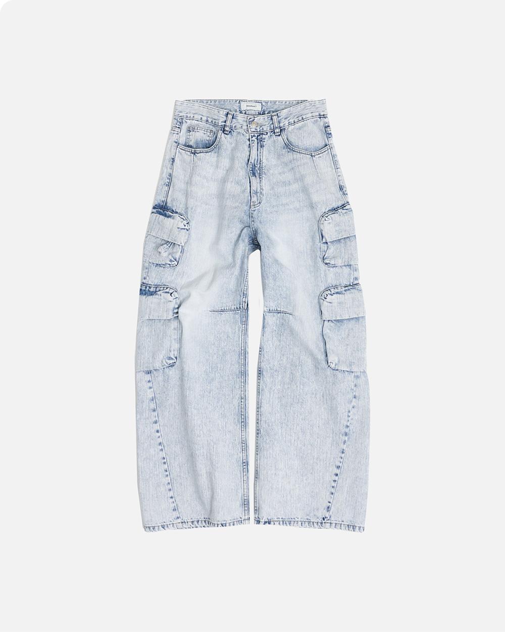 CURVED HERITAGE CARGO DENIM PANTS (ICY)