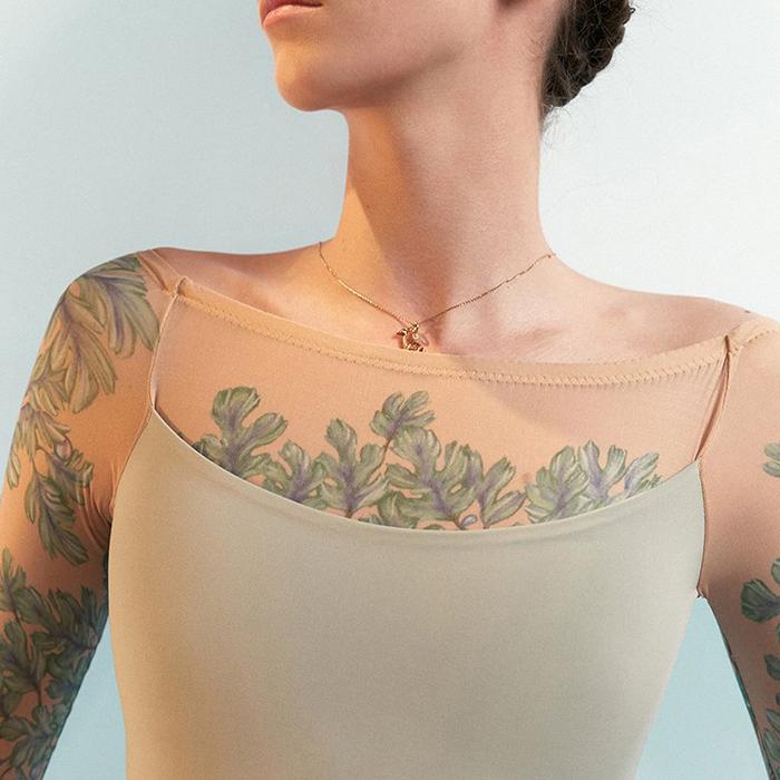 Just a Corpse FIG TREE   low back layered leotard with tattoo (Sage)