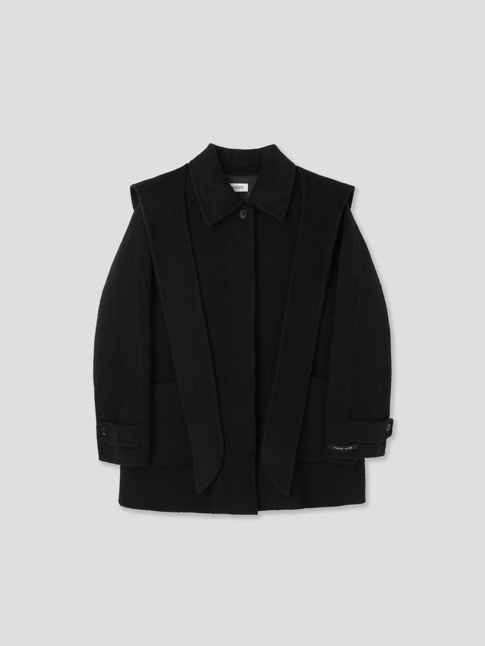 후드 타이 핸드메이드 코트_블랙