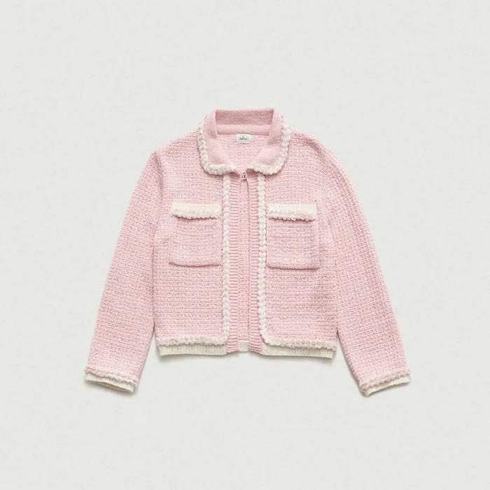Vanessa Cotton Boucle Cardigan_Pink