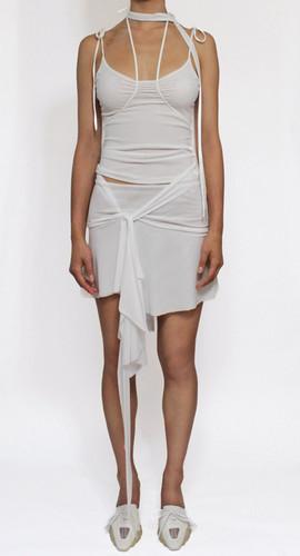 ILLUSION MESH DRAPED MINI SKIRT