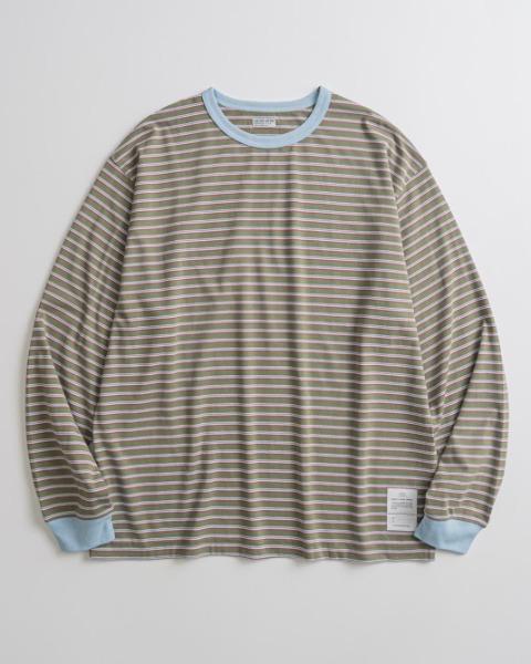 [BEHEAVYER] CREWNECK STRIPE L/S SHIRTS (OLIVE/SKY BLUE)