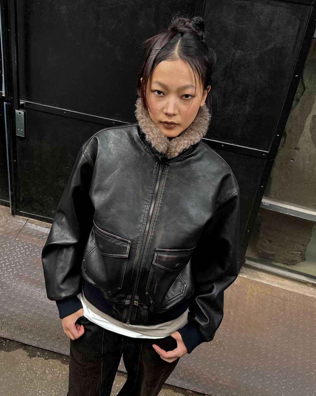 [12/1예약배송] VINTAGE WASHED FUR LEATHER JACKET-BRUSHED BROWN