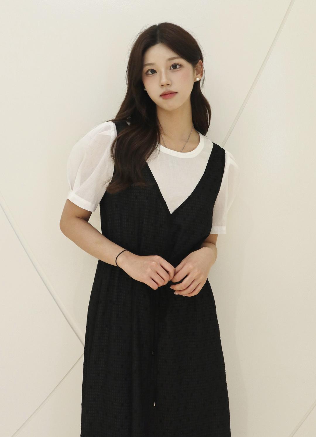 더틸버리 배색 스트링 뷔스티에 원피스 (JAQUARD Brack) TR6M0OP64W