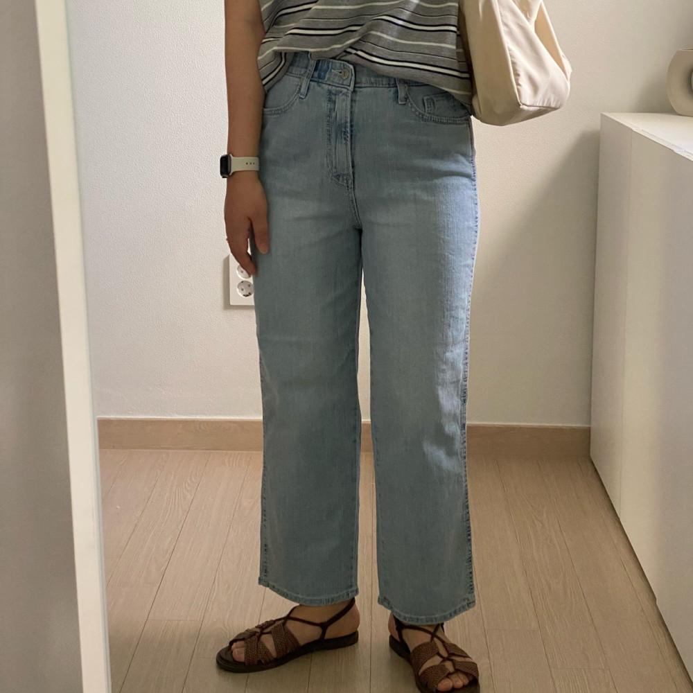 여성 속밴딩 스판 스트레이트 크롭 데님 청바지 빅사이즈