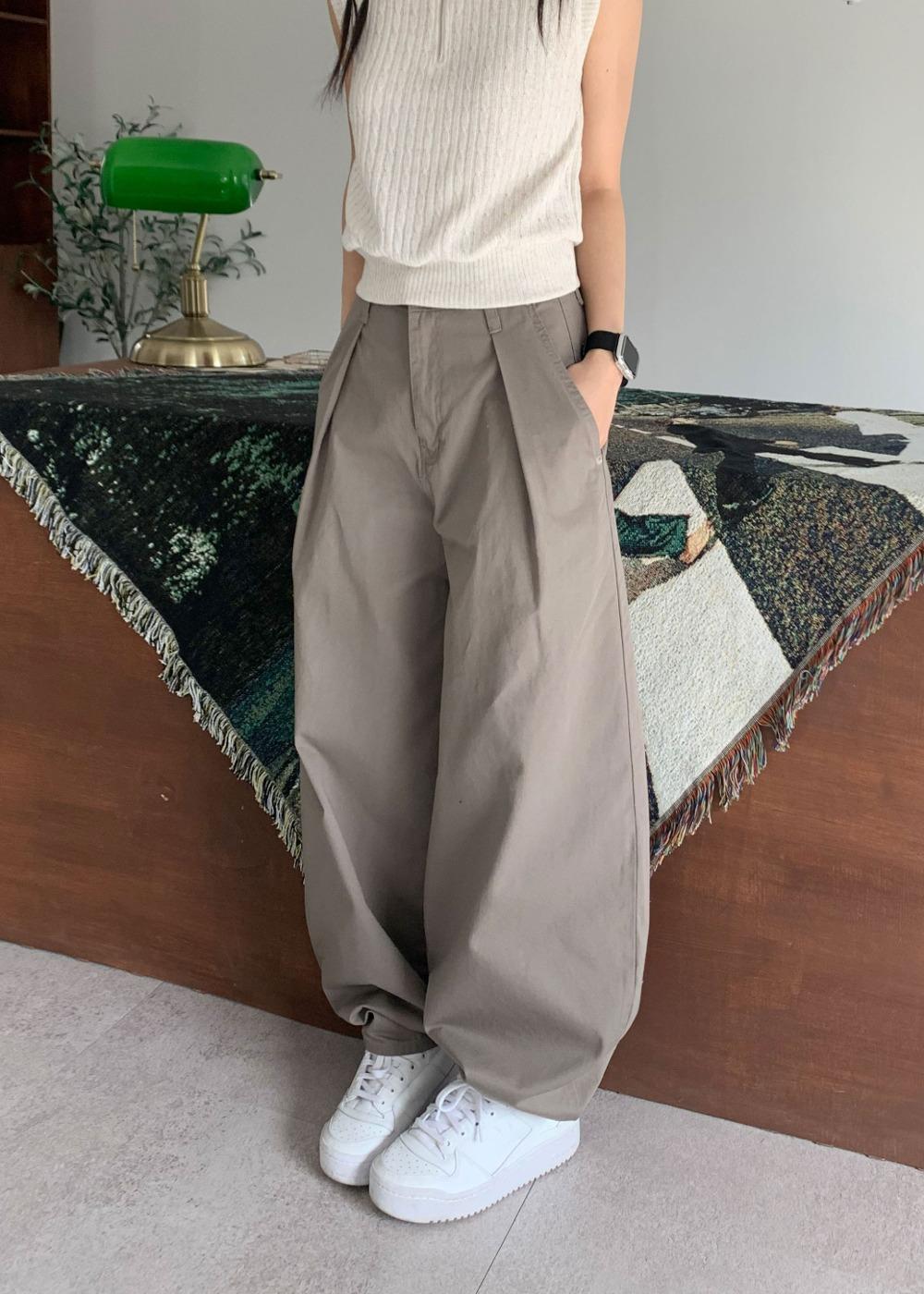 로파이 핀턱 벌룬 코튼 와이드 팬츠(2colors)