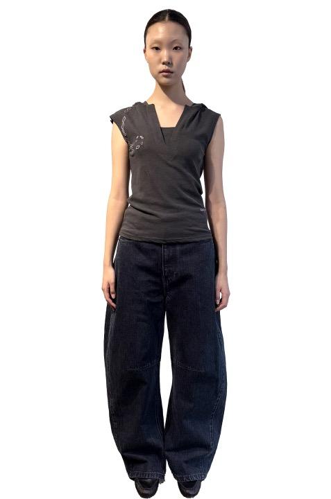 Slim Fit Sleevless Hoodie, Ash