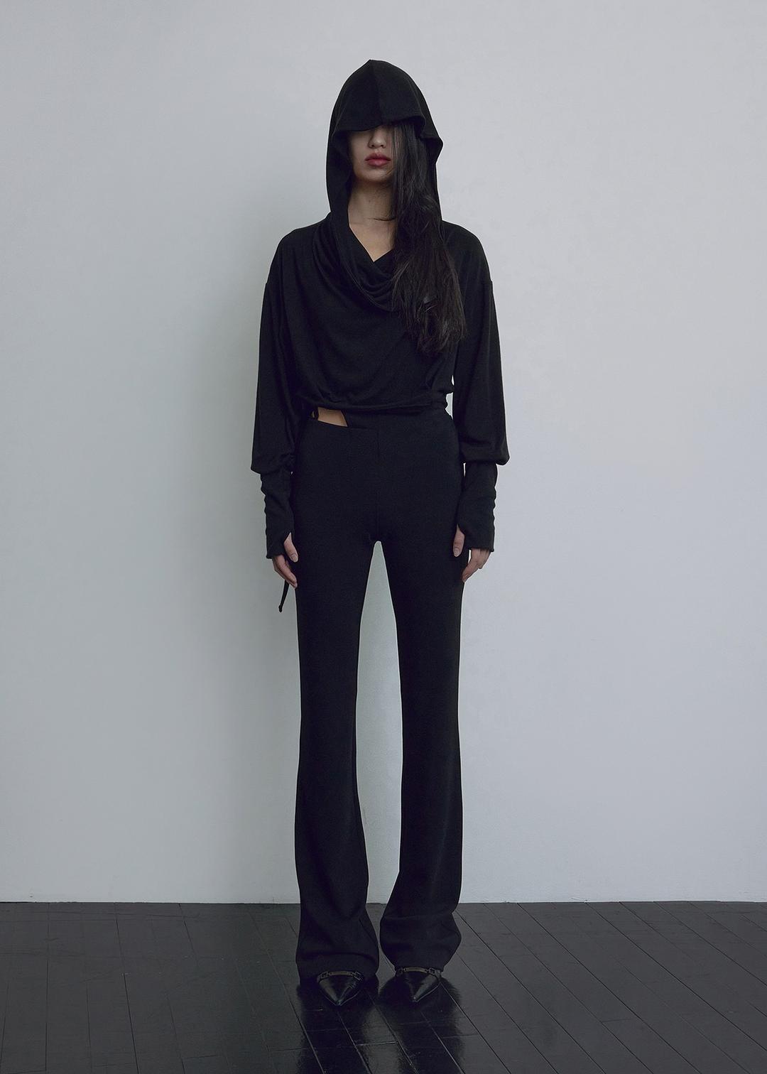 COWL NECK HOODIE, BLACK