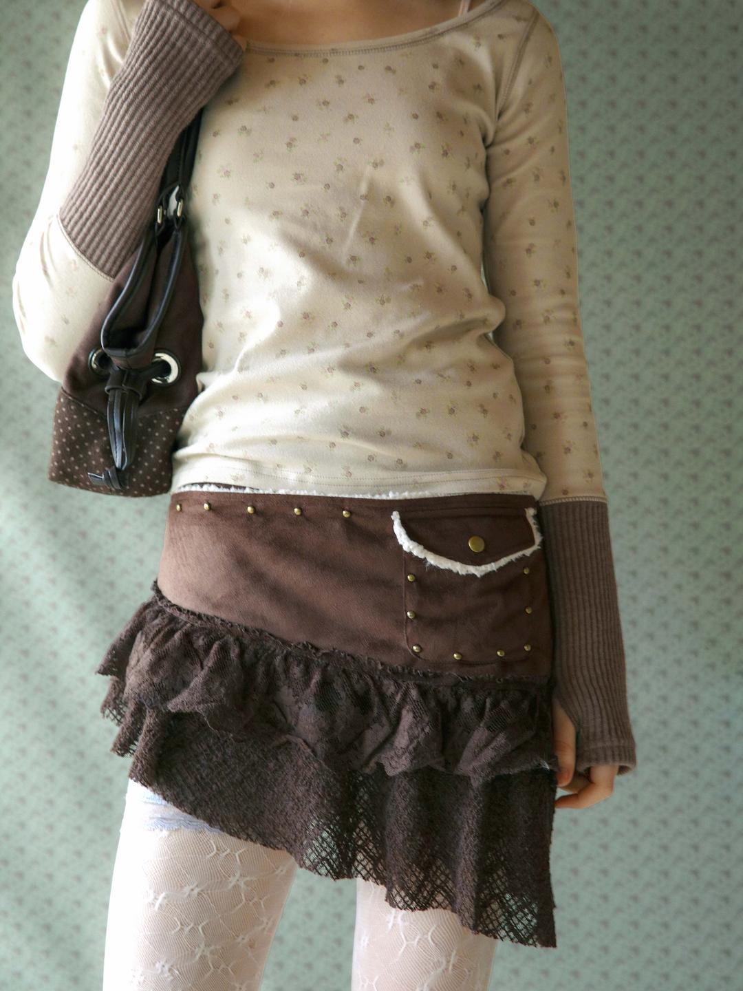 Venatio Layered Belt Skirt Brown