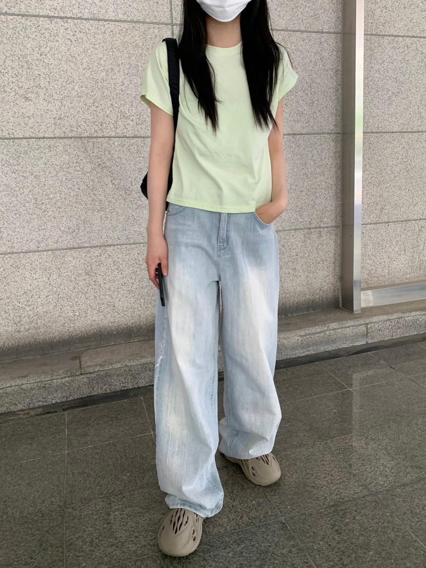 포멜 브러쉬 와이드 데님팬츠