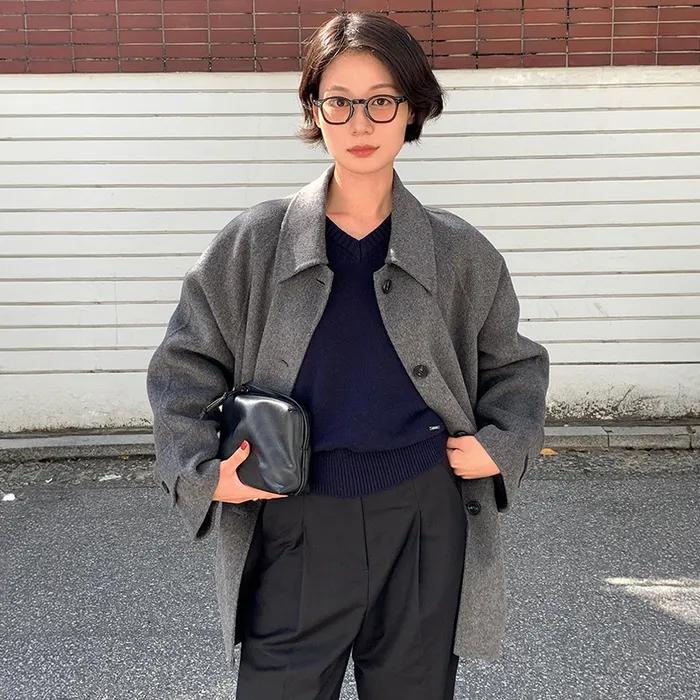 [묵화 PICK] 캐시미어 울 핸드메이드 하프 코트 그레이 MDCT013GRAY