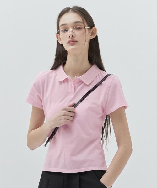 키르시 플레인 슬림핏 피케 티셔츠 [라이트 핑크]