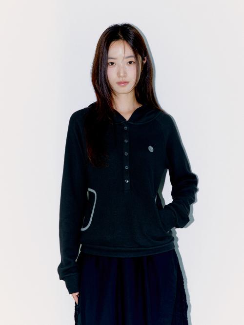 WAFFLE HENLEY HOODIE, CHARCOAL