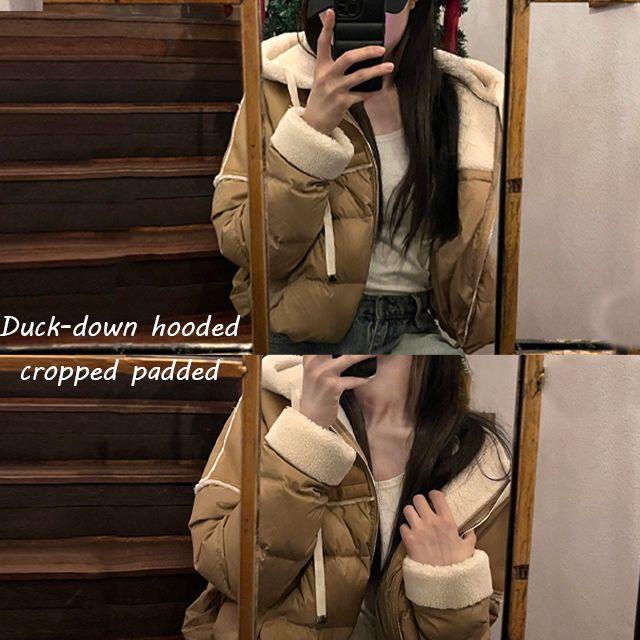 [당일출고/덕다운] 뽀글이 무스탕 경량 숏 크롭 스트링 후드집업 패딩 [무스탕 눕시 키작녀룩 빅사이즈 오버핏 겨울옷 힙걸y2k 점퍼자켓 유니크아우터 연말룩 크리스마스 고퀄리티패딩]