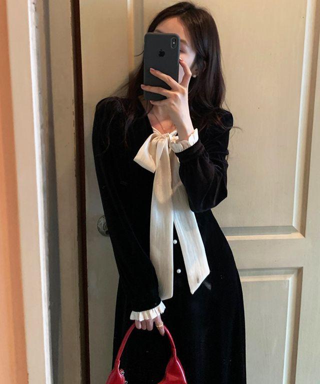 루니아 벨벳 롱 원피스