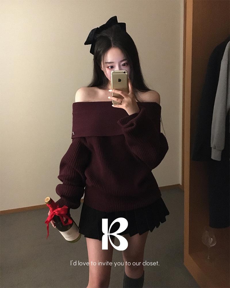 베이델리 [MADE/울함유]데어 오프숄더 골지 니트