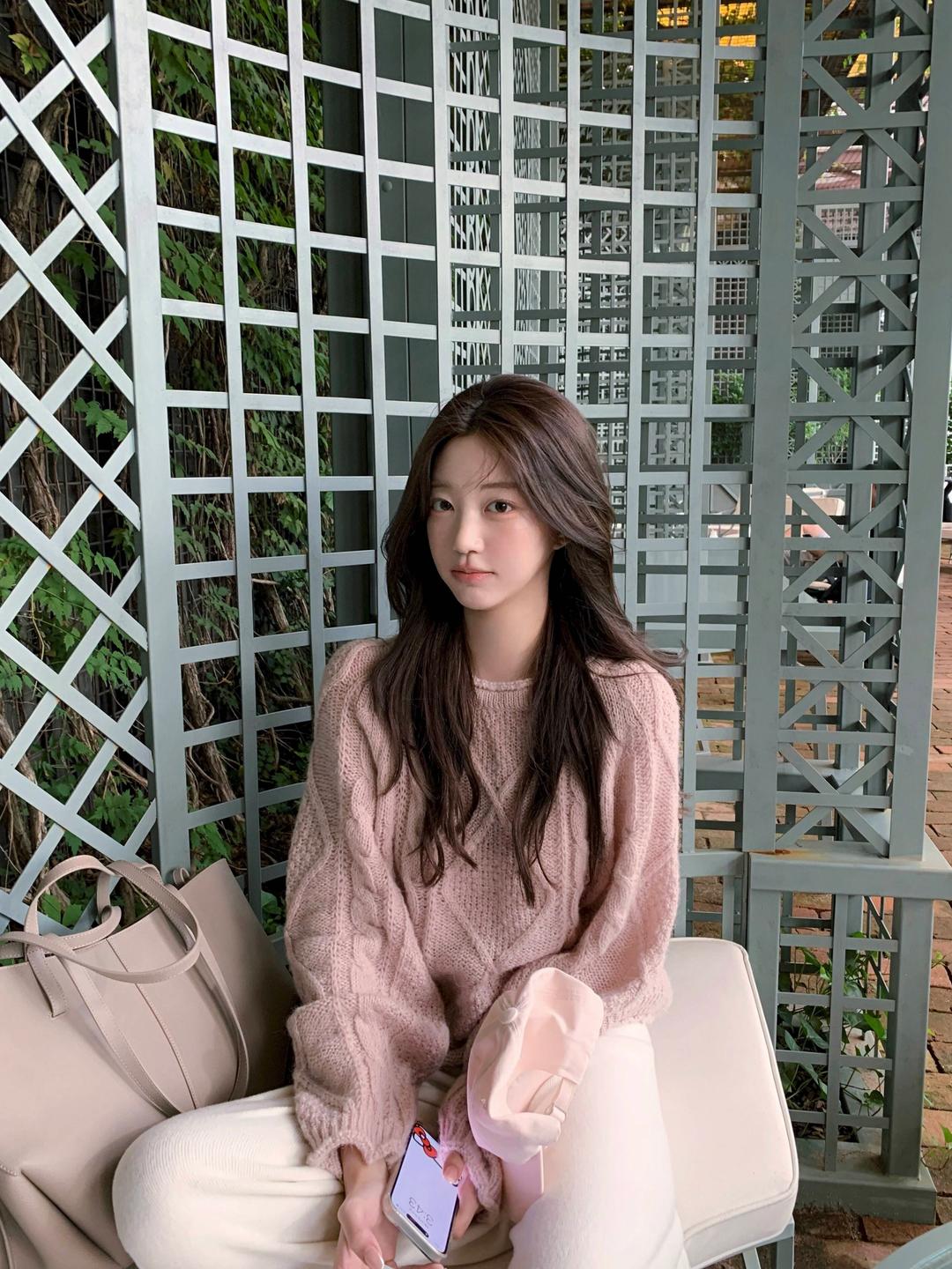제니오 테디 케이블 니트_모브 핑크