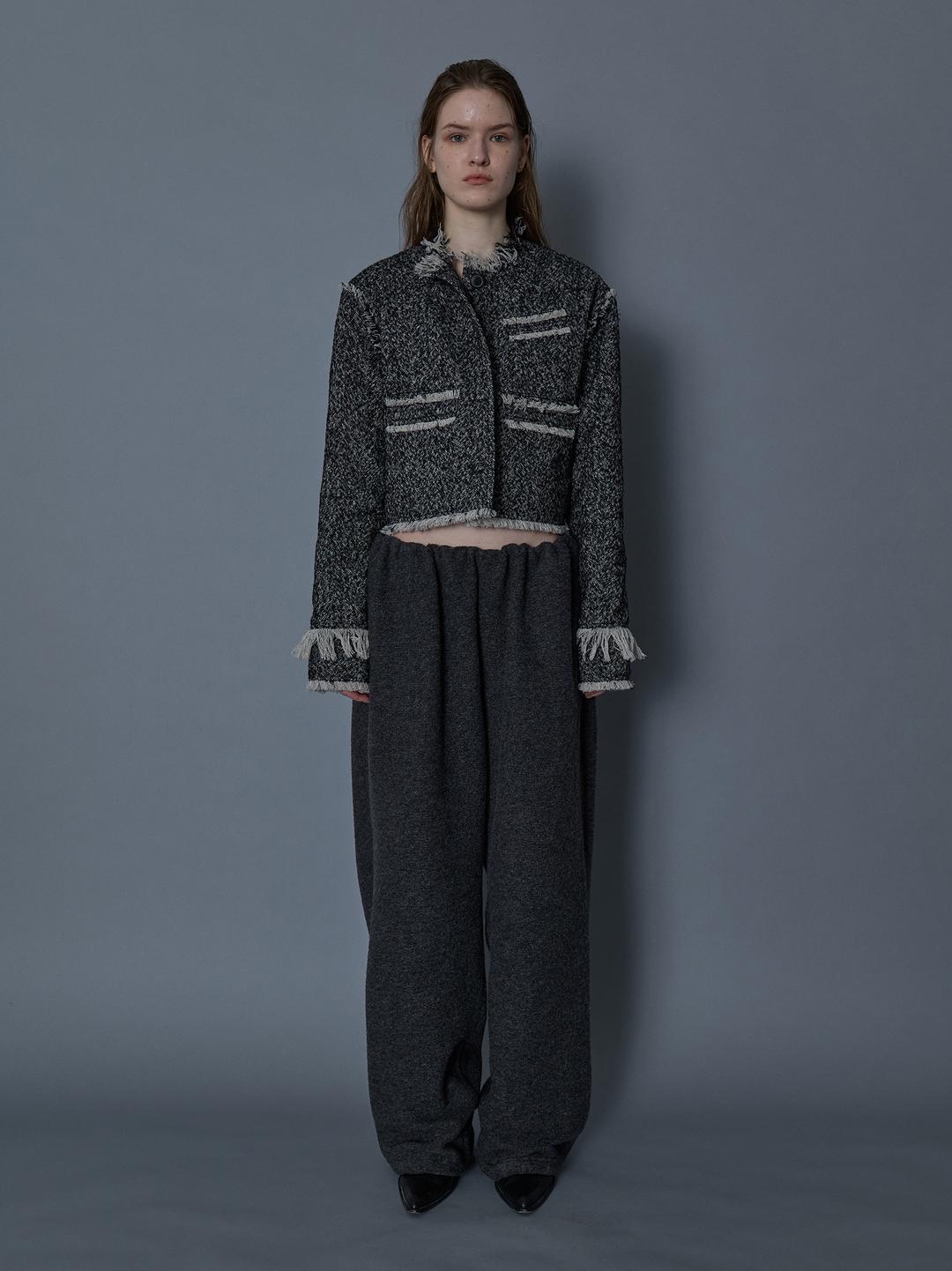 Fringe Herringbone Jacket_White & Black