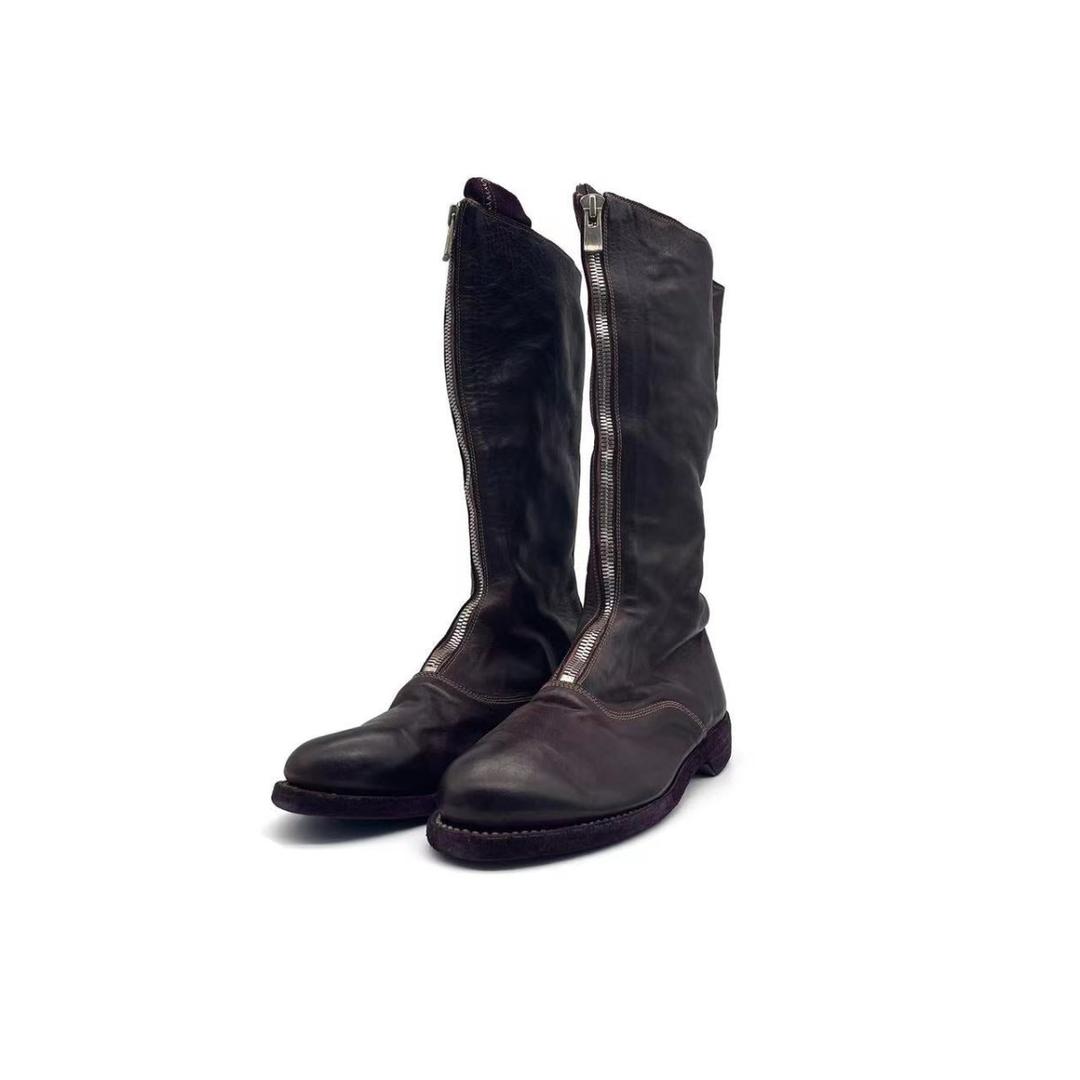 GUIDI 410 Dark Brown Soft Horse Grain Front Zip Women's Leather Boots - 39
