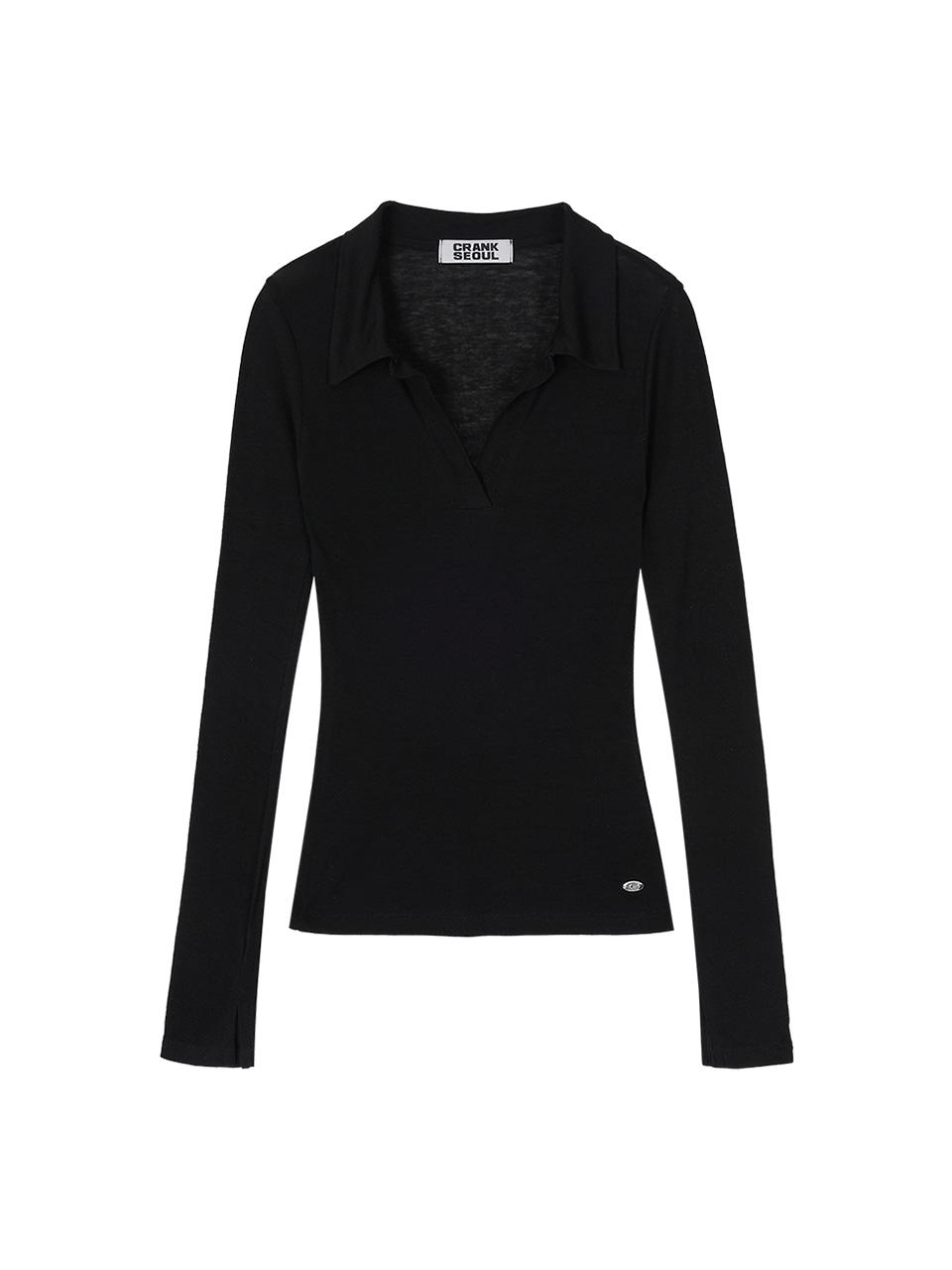 SHEER COLLARED TOP_BLACK