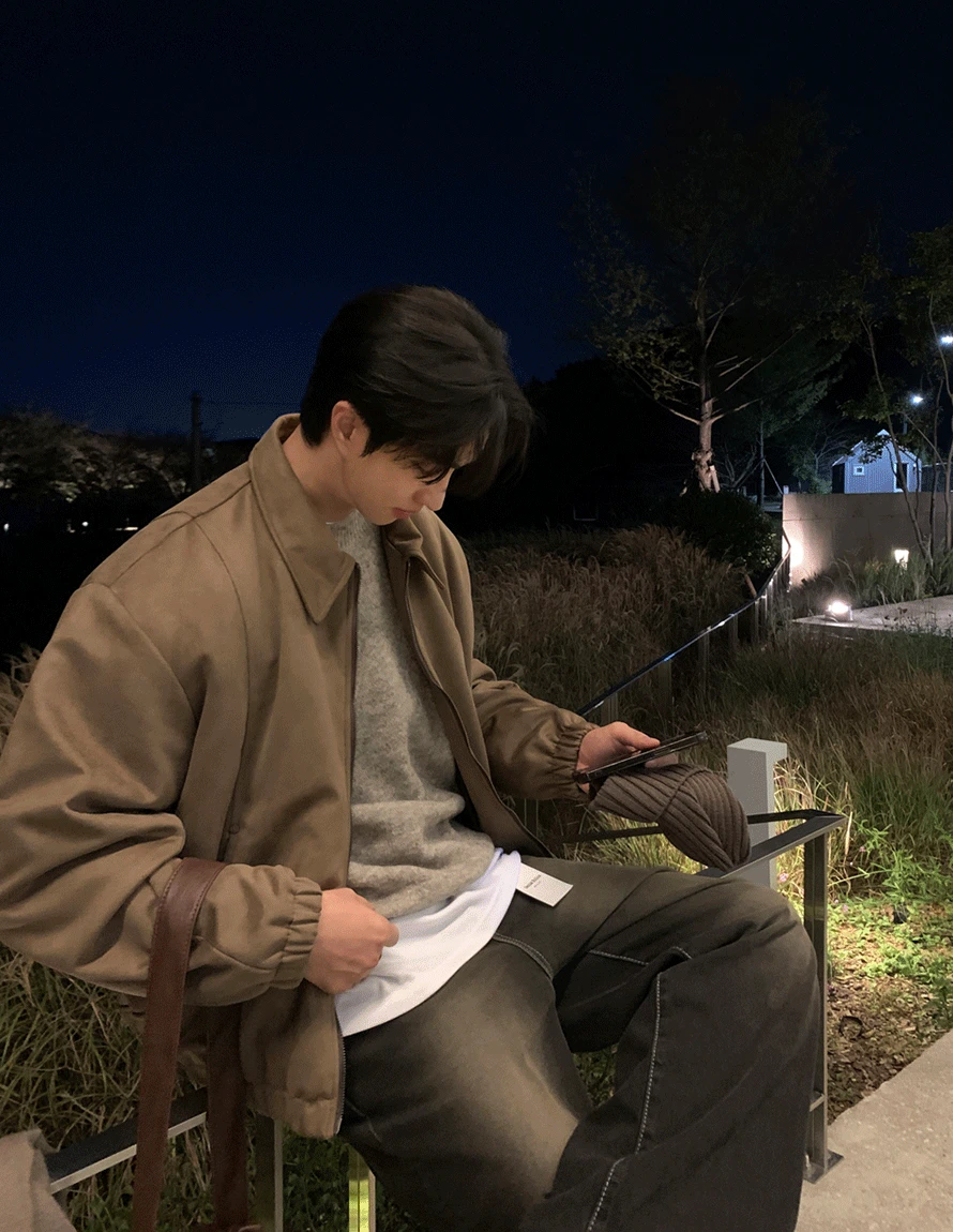 룩 칼리 스웨이드 오버핏 리벳 블루종 자켓