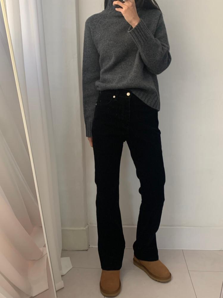 [블랙S L 당일배송] helvetica 헬베티카 벨벳 데님 부츠컷 팬츠 바지 데님 겨울 여자 데일리룩 이너프