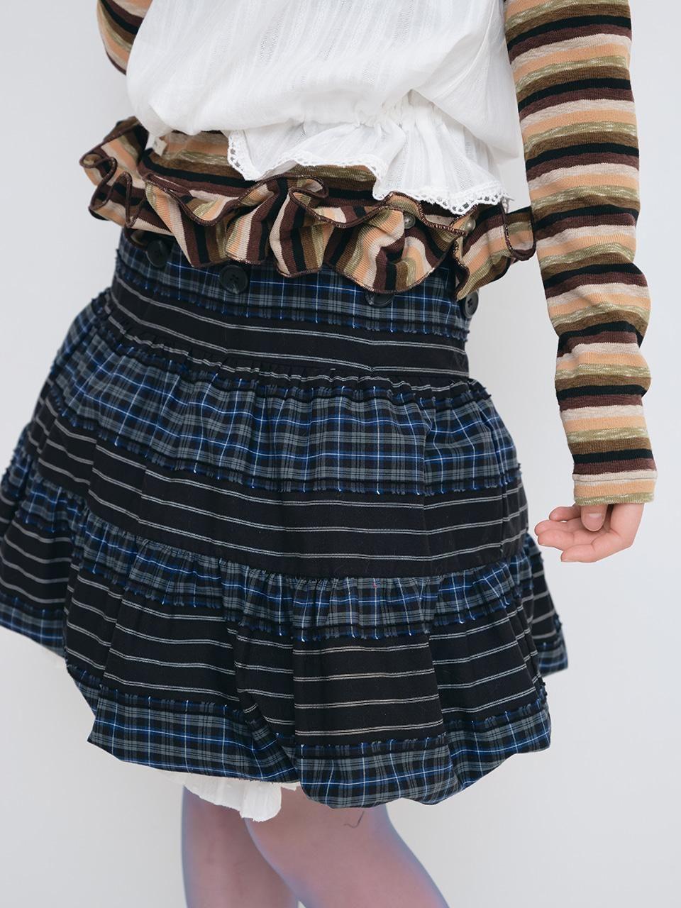 [MUWM] 2way Button Shirring Skirt (Black)