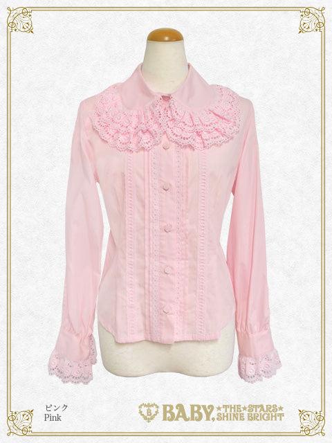 Double Collar Pintuck Blouse - ピンク Pink