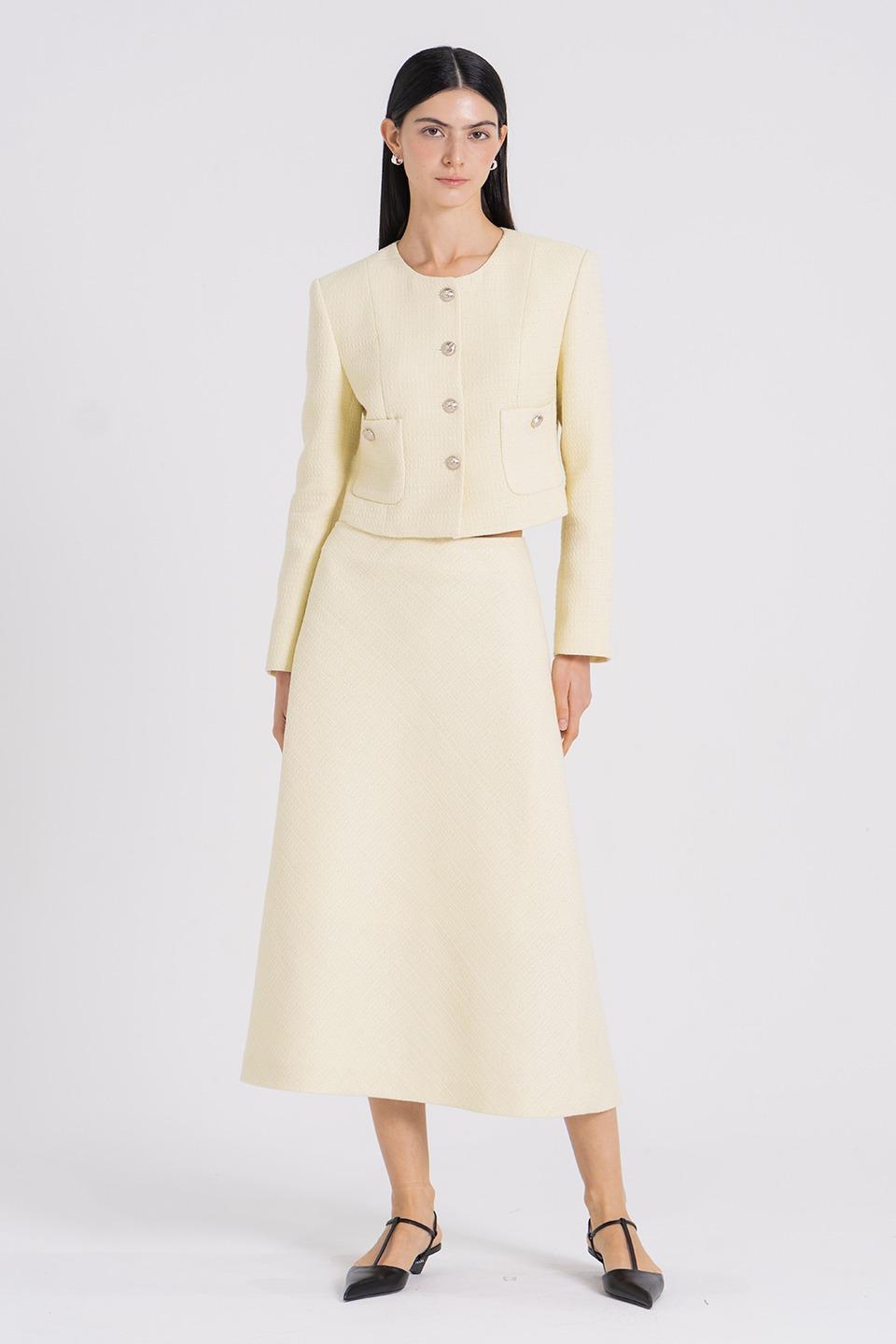 Flare tweed long skirt - yellow