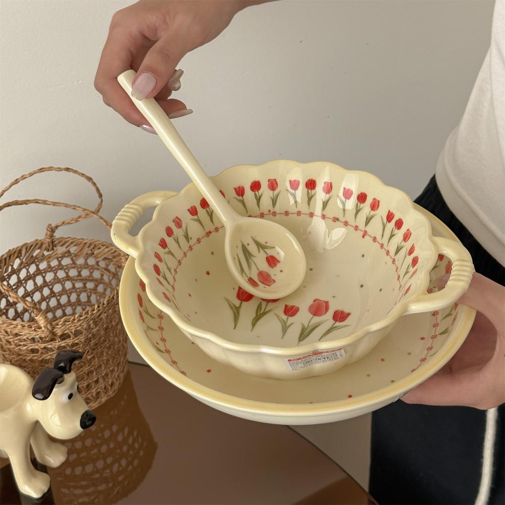 튤립 플레이팅접시 라면그릇 면기 큰 보울