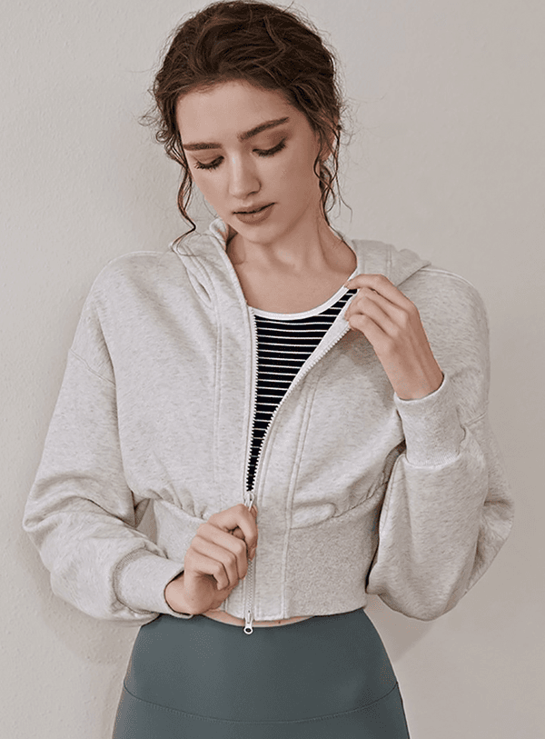 네이 크롭 후드 집업 ( 2colors )