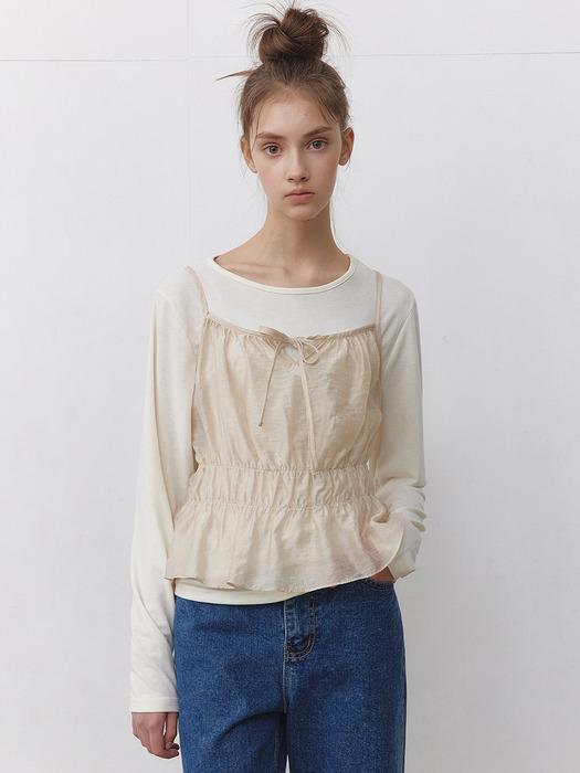 SMOKE BUSTIER LAYERED TSHIRT_BEIGE