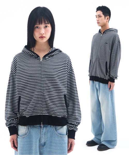 STRIPE HOODIE ZIP UP NAVY