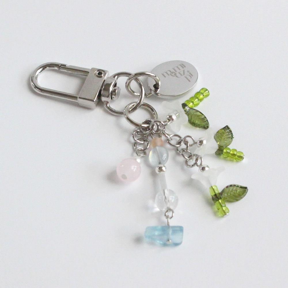 비즈 화이트 세 송이 꽃 원석 키링