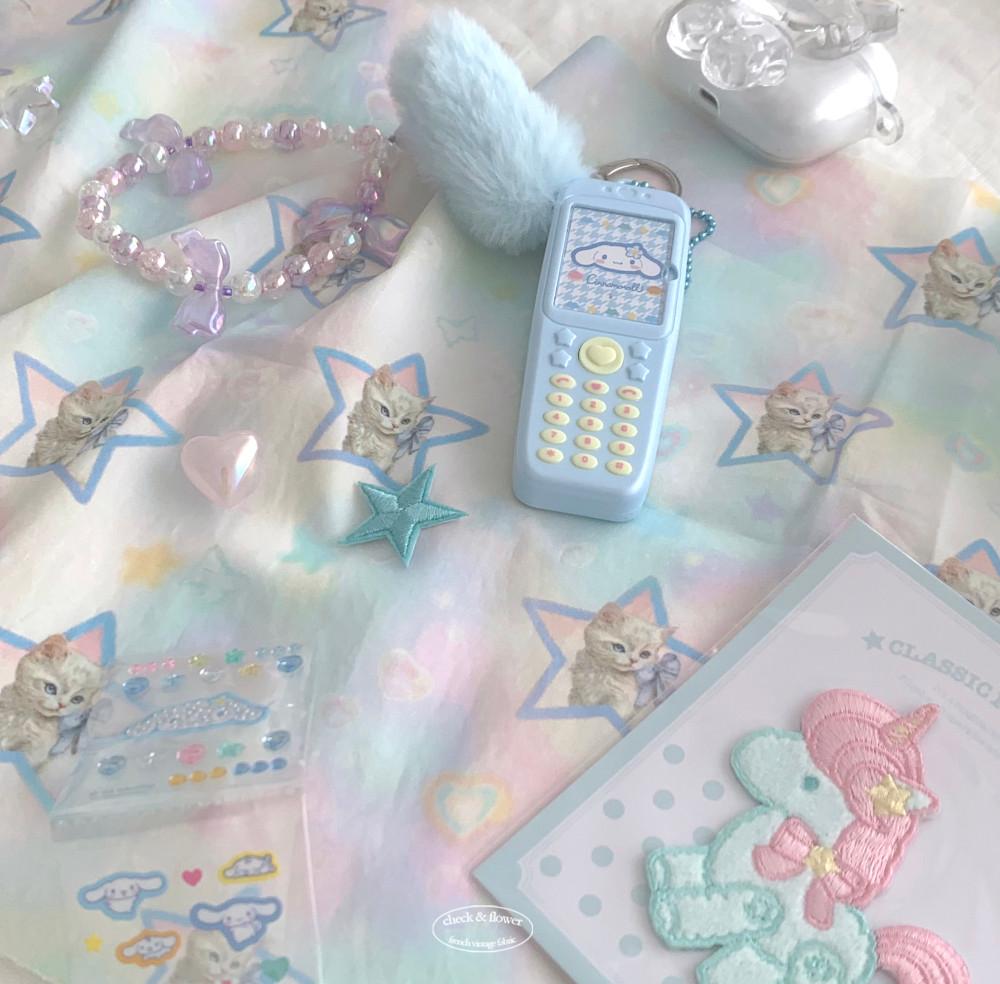 트윙클 키티 y2k 빈티지 유니크 오로라 고양이 캐릭터 원단