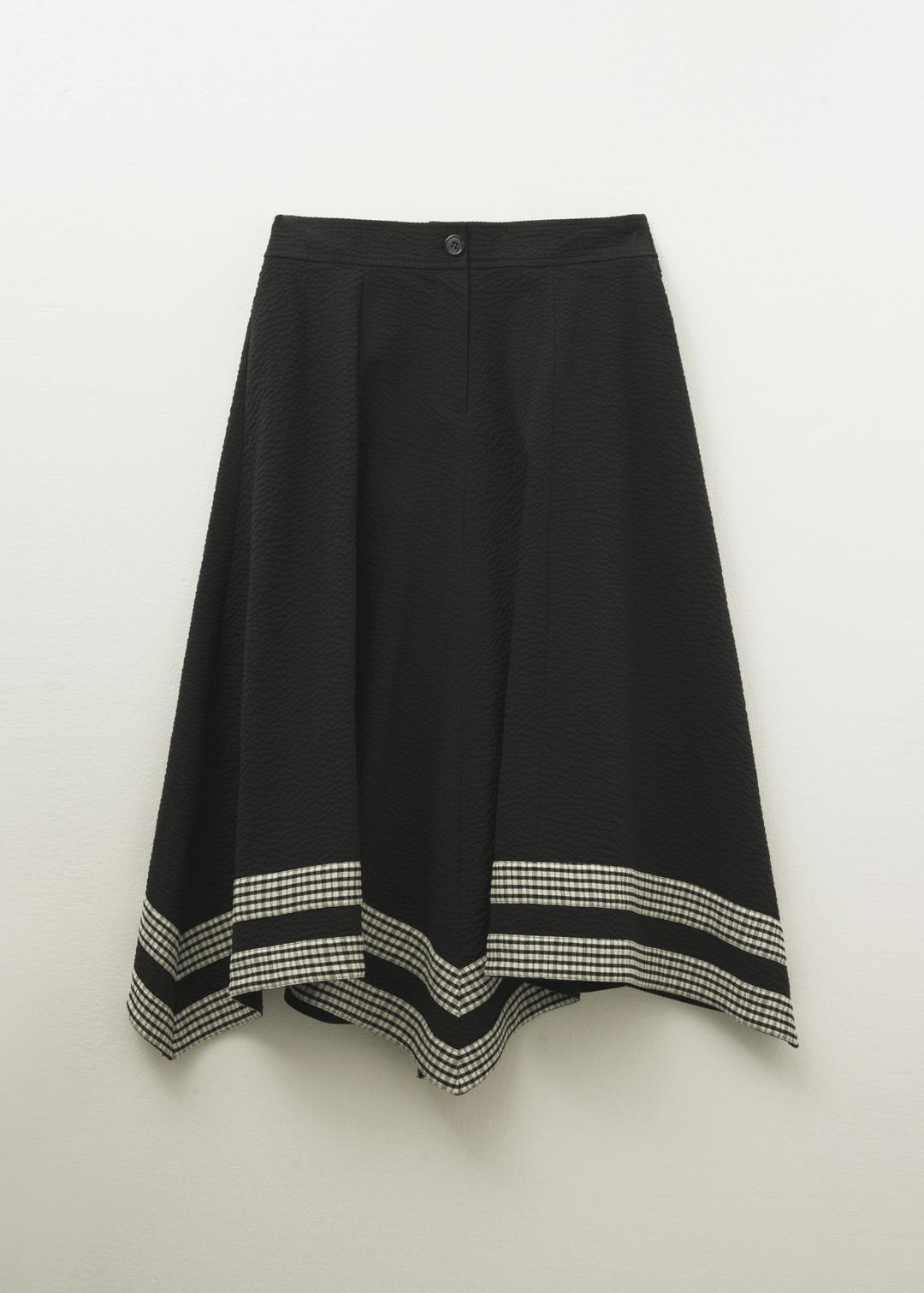 Seersucker Flared Maxi Skirt / Navy