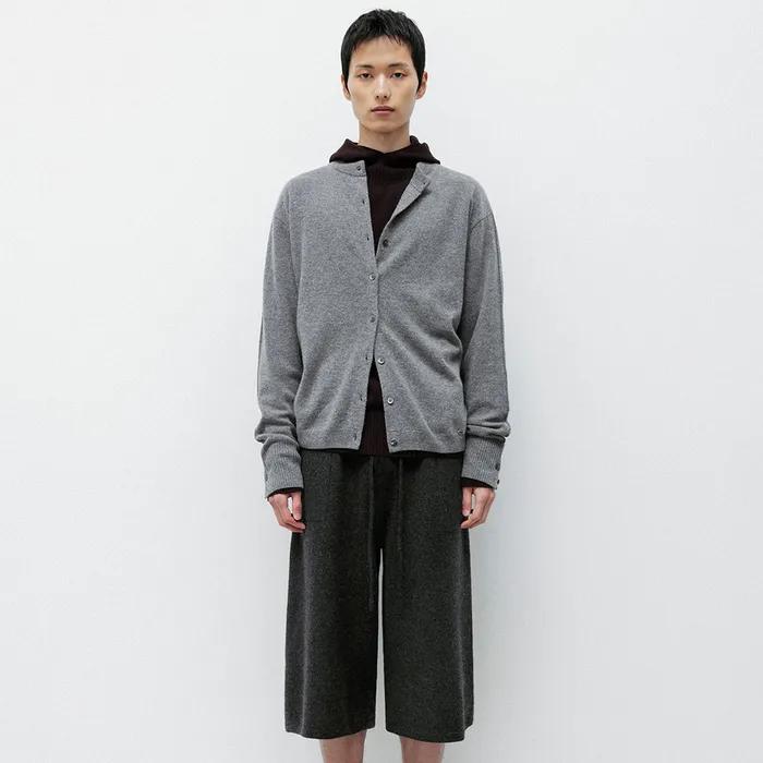 Wool cashmere two way cardigan_Heather grey