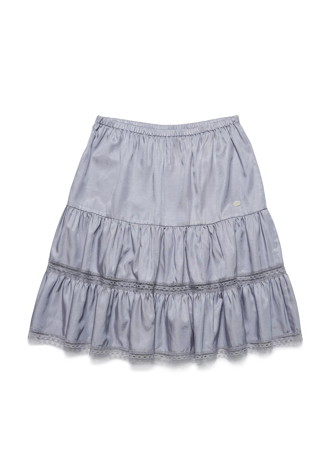 [3차 리오더]SATIN LACE TIRED SKIRT_STEEL GRAY